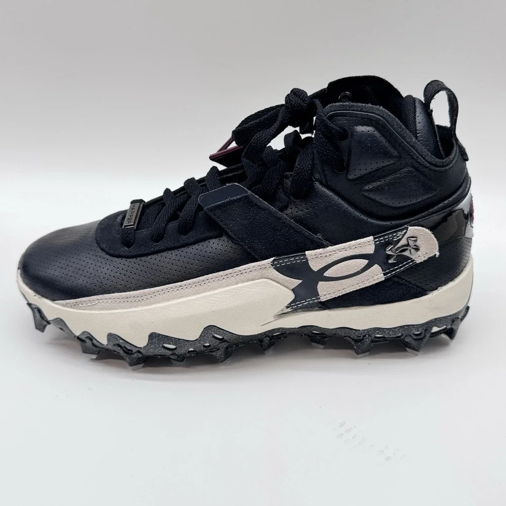Size 8.5M- Under Armour Mens Harper 10 Pro Mid Baseball Cleats Shoes,Black/White